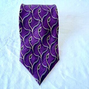 Bill Blass 100% Silk Neck Tie, Purple Gold and Black, Vine Design, Like New!